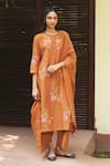 Buy_Vaayu_Orange Muslin Cotton Embroidered Floral Round Kurta Set _at_Aza_Fashions