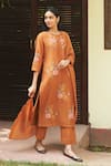 Vaayu_Orange Muslin Cotton Embroidered Floral Round Kurta Set _Online_at_Aza_Fashions