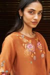 Shop_Vaayu_Orange Muslin Cotton Embroidered Floral Round Kurta Set _Online_at_Aza_Fashions