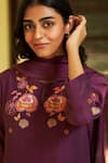 Vaayu_Purple Muslin Cotton Embroidered Floral Round Kurta Pant Set _at_Aza_Fashions