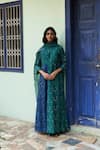 Vaayu_Green Muslin Cotton Printed Abstract Round Scattered Kurta With Dupatta _Online_at_Aza_Fashions