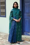 Shop_Vaayu_Green Muslin Cotton Printed Abstract Round Scattered Kurta With Dupatta _Online_at_Aza_Fashions