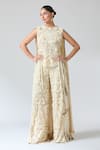 Buy_Anamika Khanna_Cream Cotton Gota Patti, Pearls, Embroidery, Lace High Neck Floral Kurta Set
