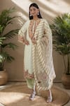 Buy_Debyani + Co_Ivory Embroidery Floral Round Neck Placket Kurta Dhoti Pant Set _at_Aza_Fashions