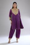 Sheetal Batra_Purple Embroidery Floral Notched Neck Kurta With Pant _Online_at_Aza_Fashions