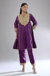 Buy_Sheetal Batra_Purple Embroidery Floral Notched Neck Kurta With Pant 