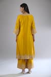 Shop_Sheetal Batra_Yellow Embroidery Floral Round Neck Gota Patti Kurta Pant Set _at_Aza_Fashions