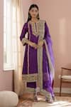 Buy_Sheetal Batra_Purple Embroidery Floral Round Neck Gota Patti Kurta Pant Set _at_Aza_Fashions