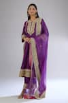 Sheetal Batra_Purple Embroidery Floral Round Neck Gota Patti Kurta Pant Set _Online_at_Aza_Fashions