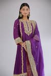 Buy_Sheetal Batra_Purple Embroidery Floral Round Neck Gota Patti Kurta Pant Set _Online_at_Aza_Fashions