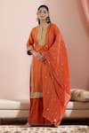 Buy_Sheetal Batra_Orange Embroidery Floral Round Neck Gota Patti Kurta Skirt Set _at_Aza_Fashions