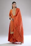 Sheetal Batra_Orange Embroidery Floral Round Neck Gota Patti Kurta Skirt Set _Online_at_Aza_Fashions