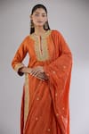 Buy_Sheetal Batra_Orange Embroidery Floral Round Neck Gota Patti Kurta Skirt Set _Online_at_Aza_Fashions