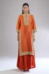 Sheetal Batra_Orange Embroidery Floral Round Neck Gota Patti Kurta Skirt Set _at_Aza_Fashions