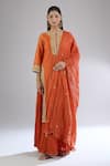 Buy_Sheetal Batra_Orange Embroidery Floral Round Neck Gota Patti Kurta Skirt Set 