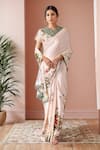 Buy_Anamika Khanna_Pink Printed Floral Round Embroidered Saree With Blouse _at_Aza_Fashions