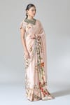 Anamika Khanna_Pink Printed Floral Round Embroidered Saree With Blouse _Online_at_Aza_Fashions