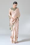 Anamika Khanna_Pink Printed Floral Round Embroidered Saree With Blouse _at_Aza_Fashions