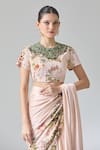 Buy_Anamika Khanna_Pink Printed Floral Round Embroidered Saree With Blouse 