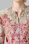 Shop_Anamika Khanna_Red Silk, Cotton Zari, Sequins, Beads, Zardozi Peplum Top And Flared Pant Set_Online_at_Aza_Fashions