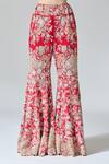 Anamika Khanna_Red Silk, Cotton Zari, Sequins, Beads, Zardozi Peplum Top And Flared Pant Set_at_Aza_Fashions