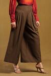 Buy_Ritu Kumar_Brown Viscose Spandex Plain Sand Flared Pant _Online_at_Aza_Fashions