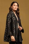 Ritu Kumar_Black Viscose Lurex Brocade Geometric Front Open Pattern Shrug _Online_at_Aza_Fashions