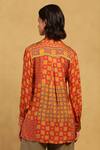 Shop_Ritu Kumar_Red Cotton Voile Print Abstract Phulkari Collared Neck Floral Shirt _at_Aza_Fashions