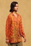 Buy_Ritu Kumar_Red Cotton Voile Print Abstract Phulkari Collared Neck Floral Shirt _Online_at_Aza_Fashions