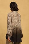 Shop_Ritu Kumar_Grey Viscose Chiffon Self Design Floral Abstract Collared Jalaj Pattern Shirt _at_Aza_Fashions