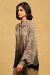 Ritu Kumar_Grey Viscose Chiffon Self Design Floral Abstract Collared Jalaj Pattern Shirt _Online_at_Aza_Fashions
