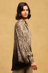 Buy_Ritu Kumar_Grey Viscose Chiffon Self Design Floral Abstract Collared Jalaj Pattern Shirt _Online_at_Aza_Fashions