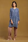 Buy_Ritu Kumar_Blue Viscose Crepe Self Design Peru Geometric Band Collar Pattern Shirt _at_Aza_Fashions