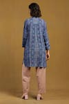 Shop_Ritu Kumar_Blue Viscose Crepe Self Design Peru Geometric Band Collar Pattern Shirt _at_Aza_Fashions
