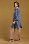 Ritu Kumar_Blue Viscose Crepe Self Design Peru Geometric Band Collar Pattern Shirt _Online_at_Aza_Fashions