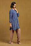 Buy_Ritu Kumar_Blue Viscose Crepe Self Design Peru Geometric Band Collar Pattern Shirt _Online_at_Aza_Fashions