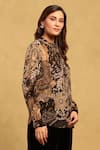 Buy_Ritu Kumar_Black Viscose Crepe Print Paisley Band Collar Dewey Shirt _Online_at_Aza_Fashions