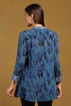 Shop_Ritu Kumar_Blue Viscose Chiffon Print Niagara Band Collar Shirt _at_Aza_Fashions