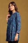 Ritu Kumar_Blue Viscose Chiffon Print Niagara Band Collar Shirt _Online_at_Aza_Fashions