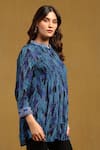 Buy_Ritu Kumar_Blue Viscose Chiffon Print Niagara Band Collar Shirt _Online_at_Aza_Fashions