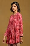 Ritu Kumar_Pink Viscose Chiffon Print Niagara Band Collar Long Shirt _Online_at_Aza_Fashions