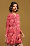 Buy_Ritu Kumar_Pink Viscose Chiffon Print Niagara Band Collar Long Shirt _Online_at_Aza_Fashions