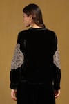 Shop_Ritu Kumar_Black Silk Velvet Embroidery Phoenix Floral Mandarin Collar Top _at_Aza_Fashions