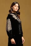 Buy_Ritu Kumar_Black Silk Velvet Embroidery Phoenix Floral Mandarin Collar Top _Online_at_Aza_Fashions