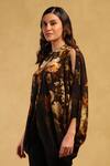 Ritu Kumar_Black Viscose Crepe Print Genevieve Floral Band Collar Top _Online_at_Aza_Fashions