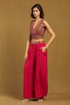 Ritu Kumar_Pink Viscose Crepe Embroidery Thread V Prishan Bloom Cape And Flared Pant Set _at_Aza_Fashions