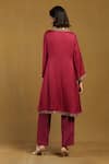 Shop_Ritu Kumar_Red Satin Viscose Chiffon Embroidery Mandala Bloom U Neck Yoke Kurta Pant Set _at_Aza_Fashions