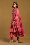 Ritu Kumar_Pink Viscose Chiffon Print Abstract Notched Round Niagra Layered Kurta Set _Online_at_Aza_Fashions