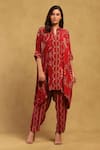 Buy_Ritu Kumar_Red Viscose Crepe Print Floral Mandarin Collar Fatema C Cut Tunic With Pant _at_Aza_Fashions