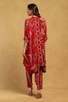 Shop_Ritu Kumar_Red Viscose Crepe Print Floral Mandarin Collar Fatema C Cut Tunic With Pant _at_Aza_Fashions